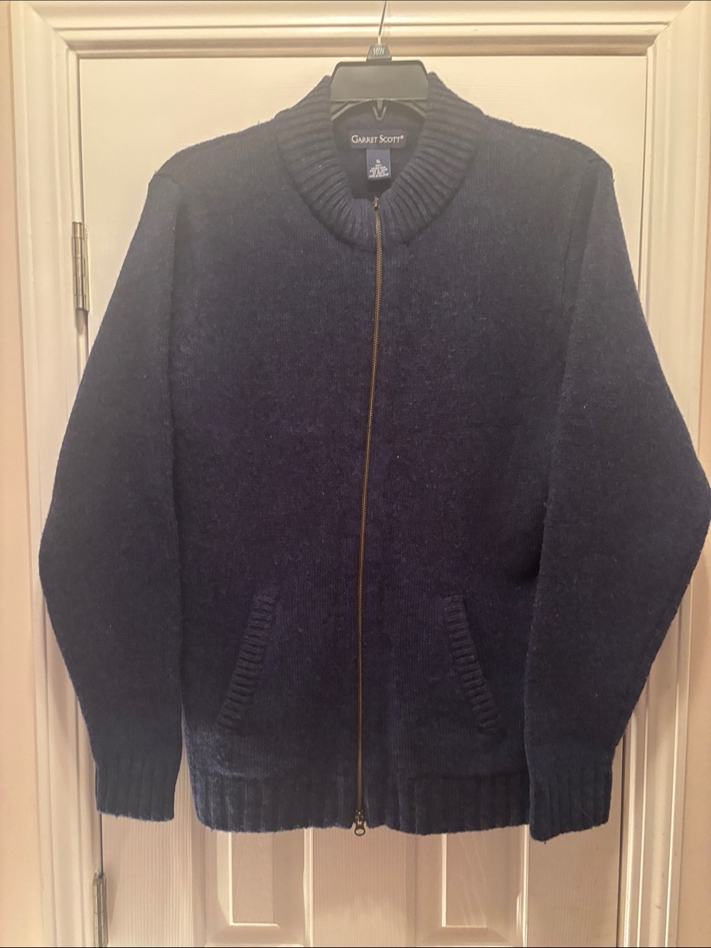 Garret Scot Men's Full-Zip Lambs Wool Sweater in Navy
